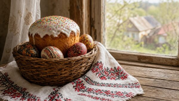 Великодній кошик із паскою та писанками на Поділлі